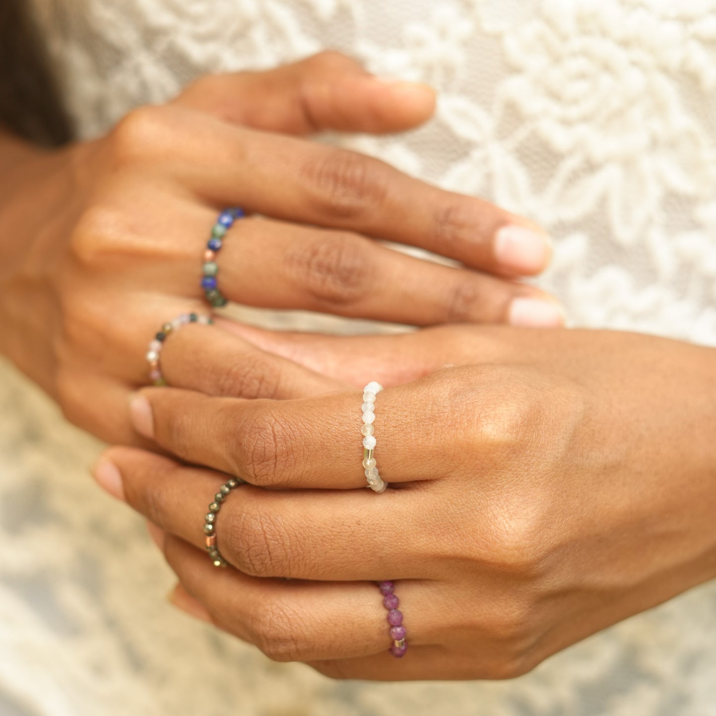 Dainty and stackable Tourmaline stretchy Fidget ring - Stress and anxiety relief