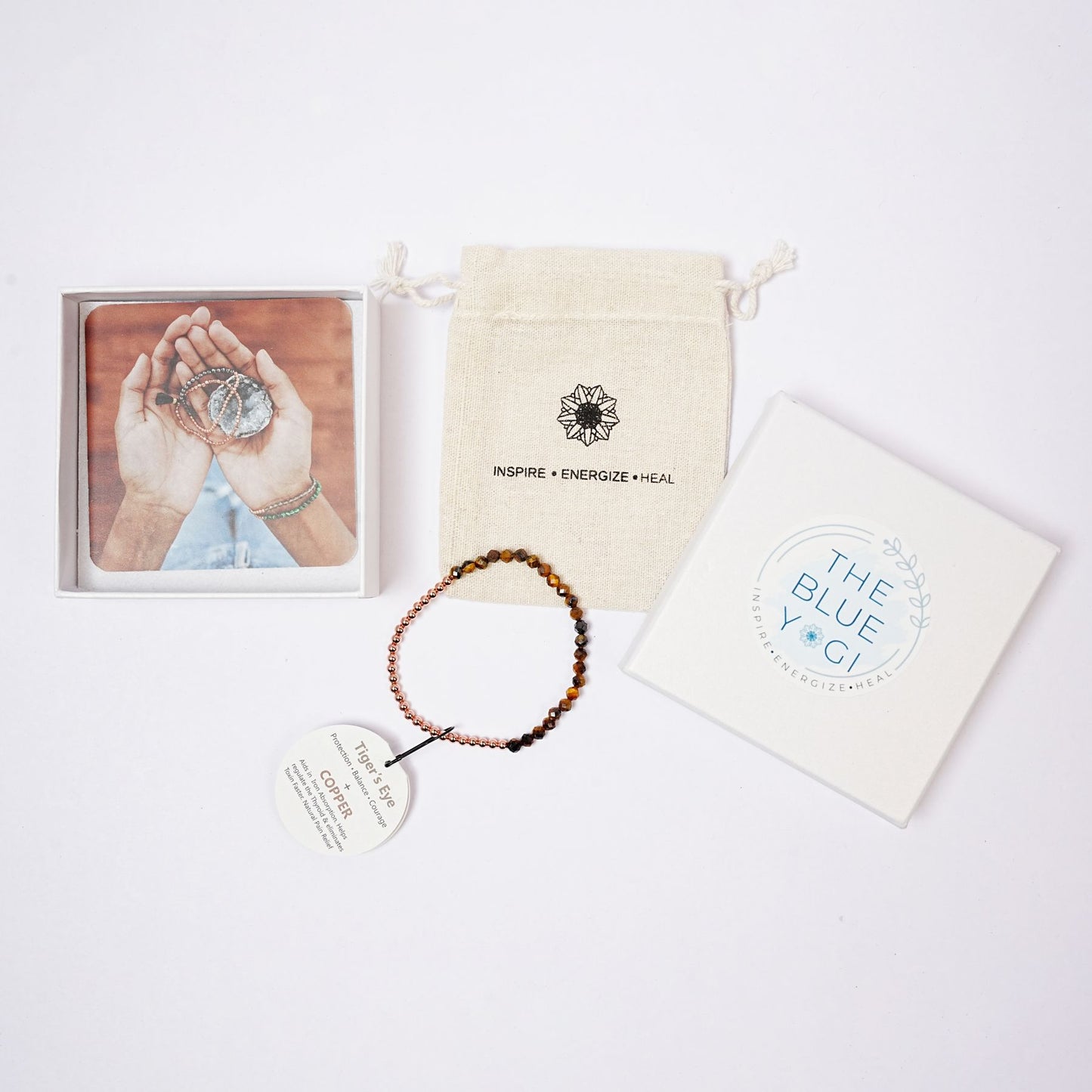 Cotton bag, bracelet, gift box card with tag on a white background     