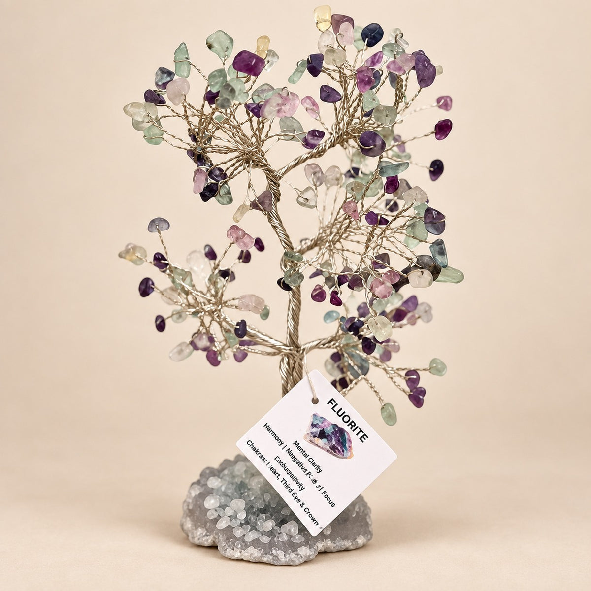 Fluorite & Agate Silver Crystal Tree - 200 Beads | Handmade Home and Desktop Decor