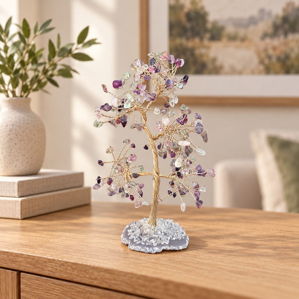 Fluorite & Agate Silver Crystal Tree - 200 Beads | Handmade Home and Desktop Decor