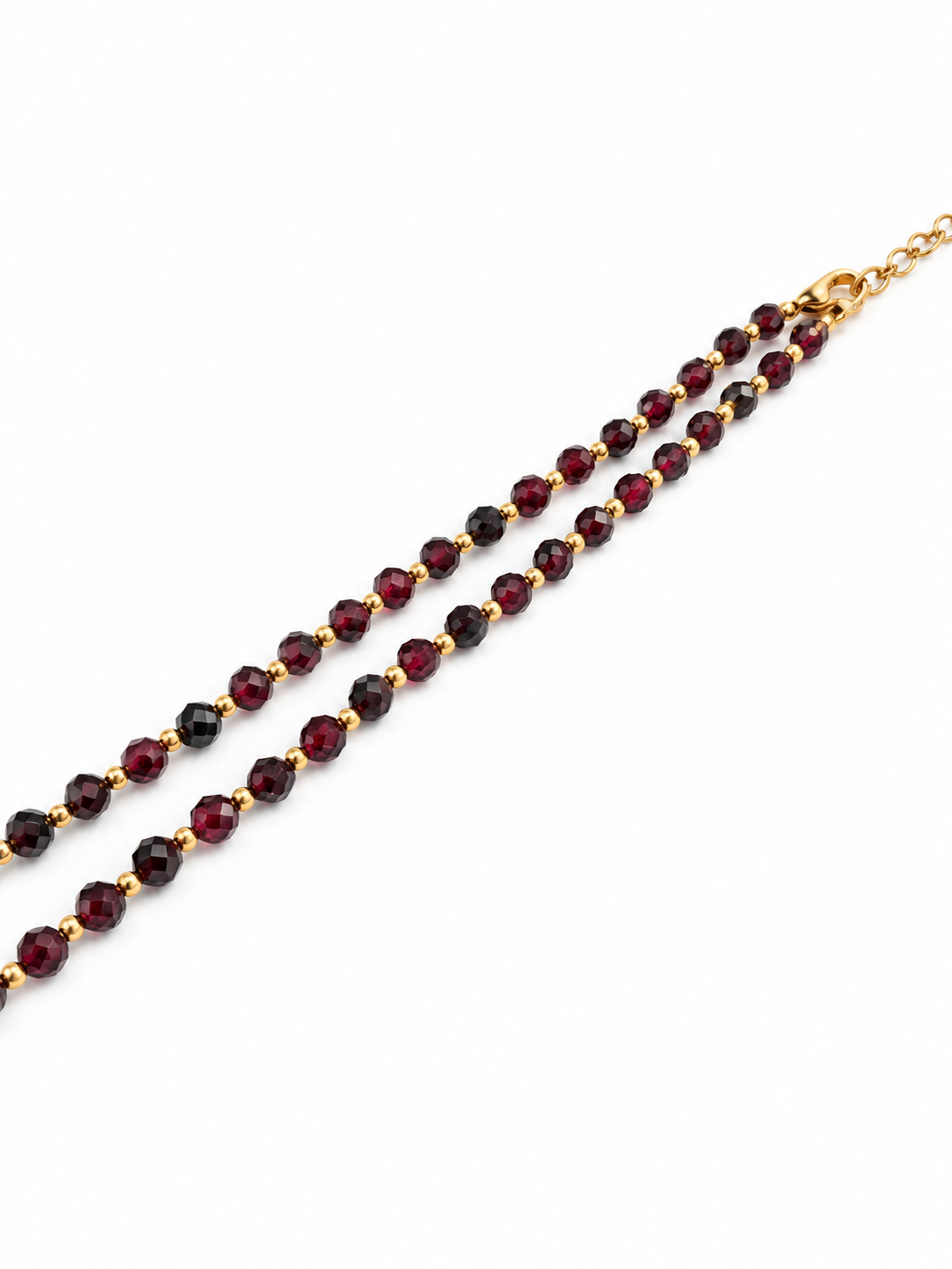Dainty Faceted Garnet Necklace - 4mm Natural Gemstones & 18K Gold Plated Chain Anti-Tarnish | Shiny Gold beads