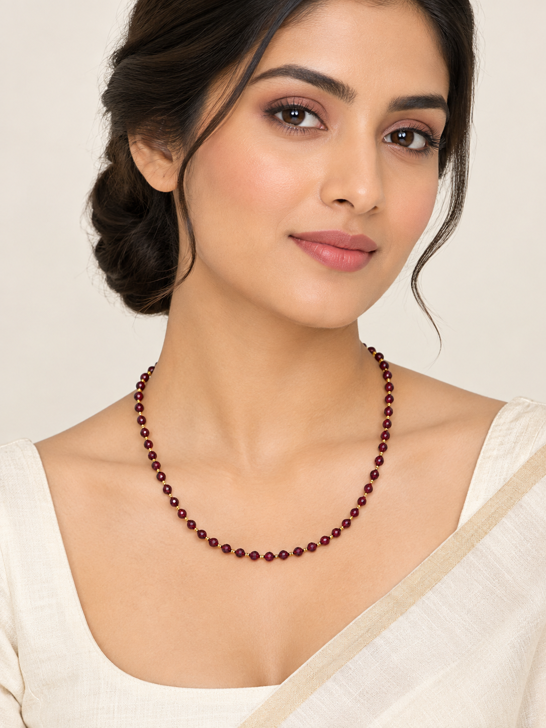 Dainty Faceted Garnet Necklace - 4mm Natural Gemstones & 18K Gold Plated Chain Anti-Tarnish | Shiny Gold beads