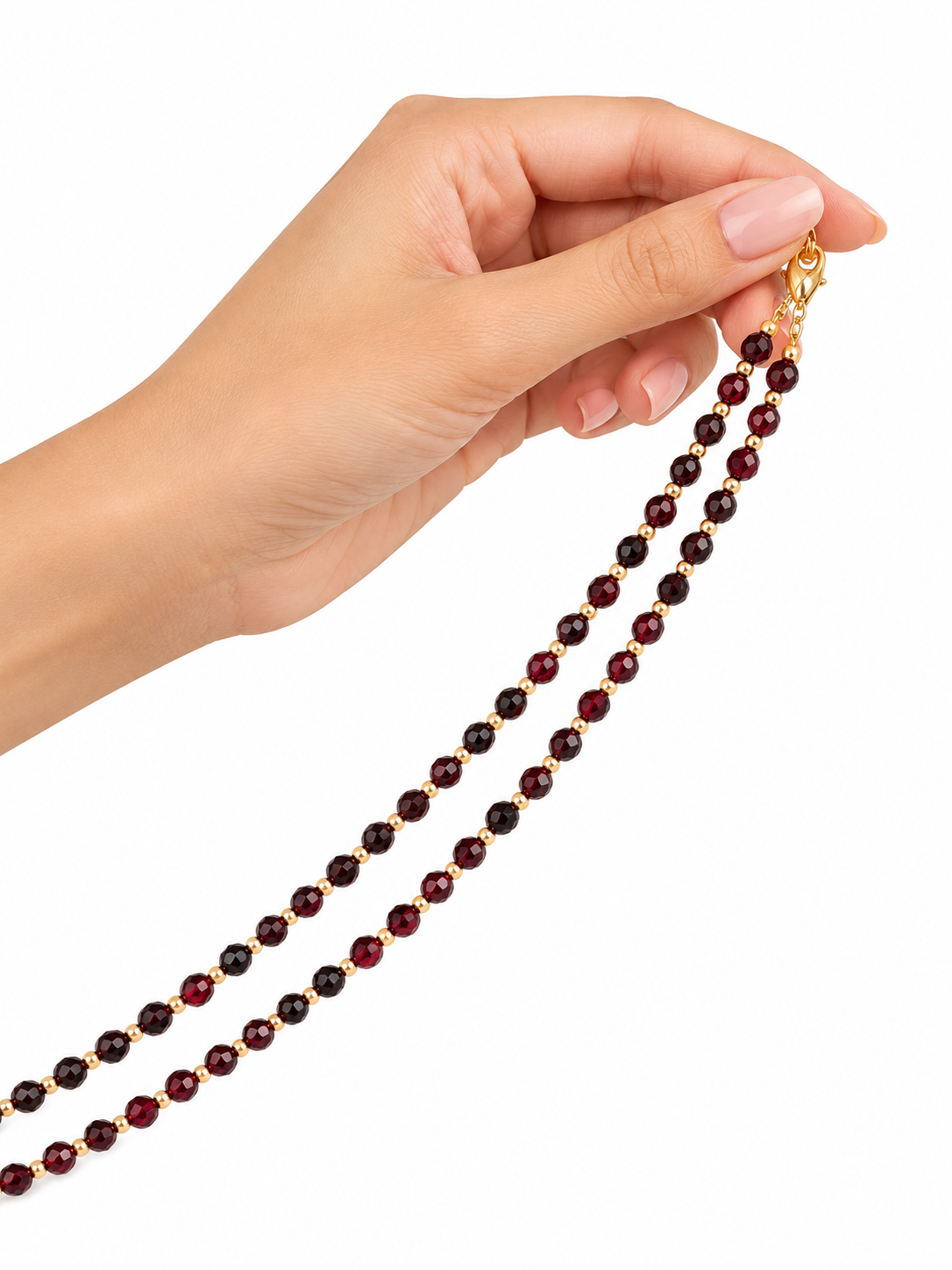 Dainty Faceted Garnet Necklace - 4mm Natural Gemstones & 18K Gold Plated Chain Anti-Tarnish | Shiny Gold beads