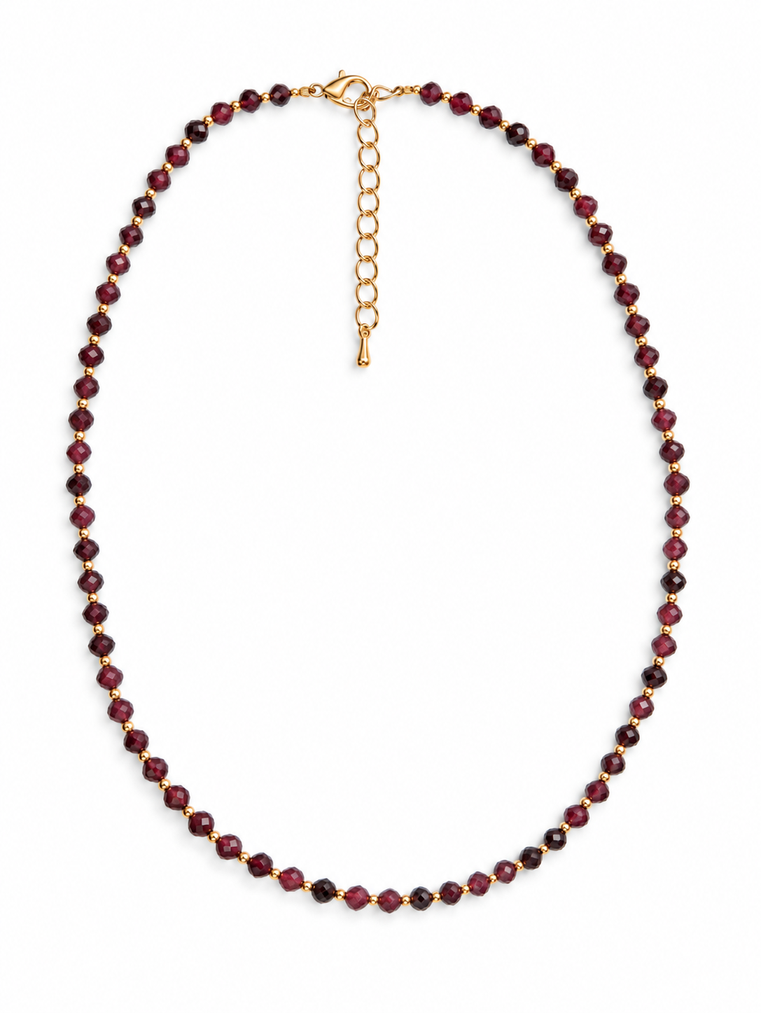 Dainty Faceted Garnet Necklace - 4mm Natural Gemstones & 18K Gold Plated Chain Anti-Tarnish | Shiny Gold beads
