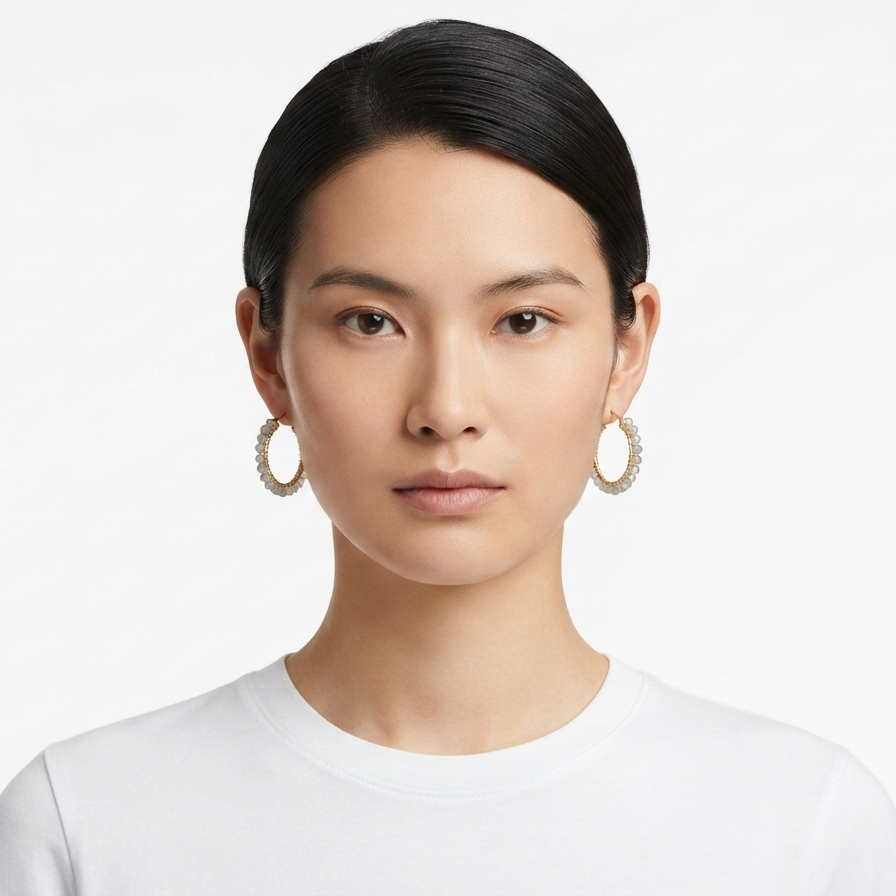 Labradorite Beaded Earrings Hoops