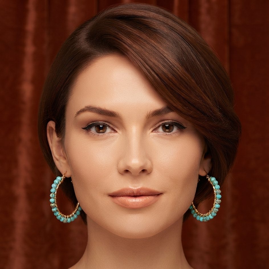 Turquoise Beaded Earring Hoops