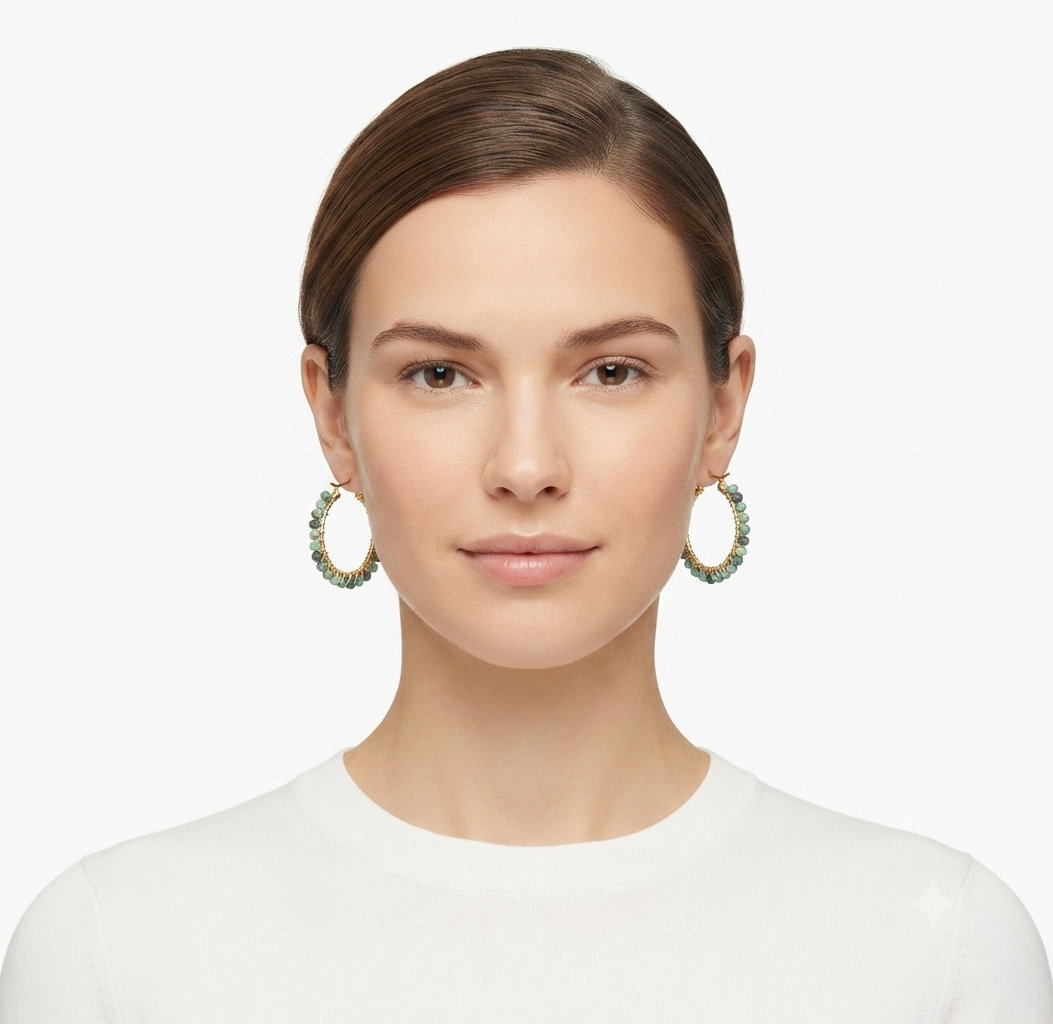 African Turquoise beaded Earring Hoops