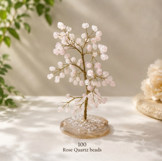Rose Quartz Crystal Tree with Agate Base – Feng Shui Home Decor – Spiritual Gift