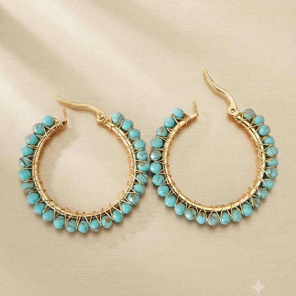 Turquoise Beaded Earring Hoops