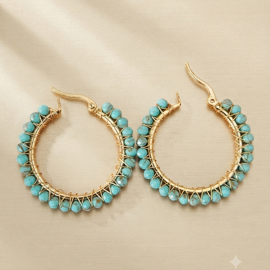 Turquoise Beaded Earring Hoops