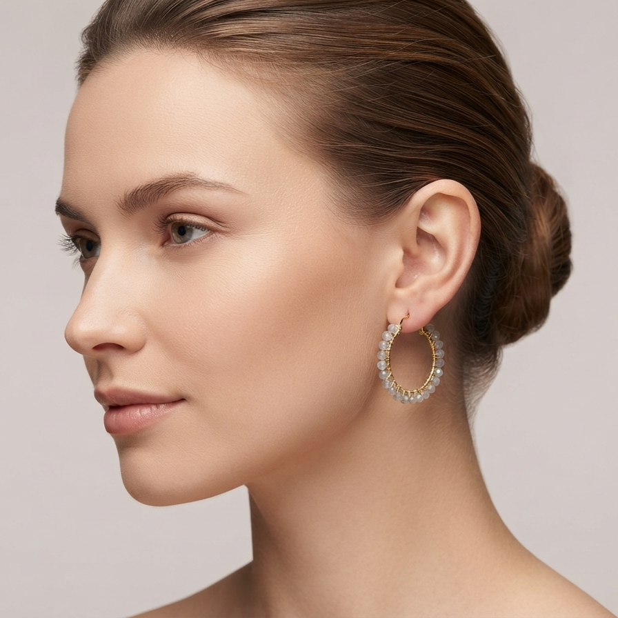 Labradorite Beaded Earrings Hoops