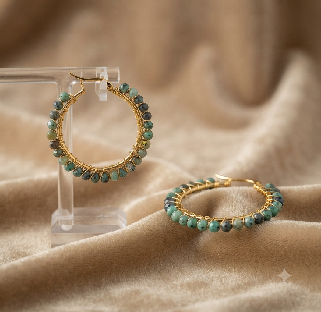 African Turquoise beaded Earring Hoops