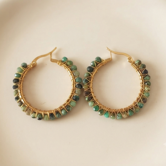 African Turquoise beaded Earring Hoops