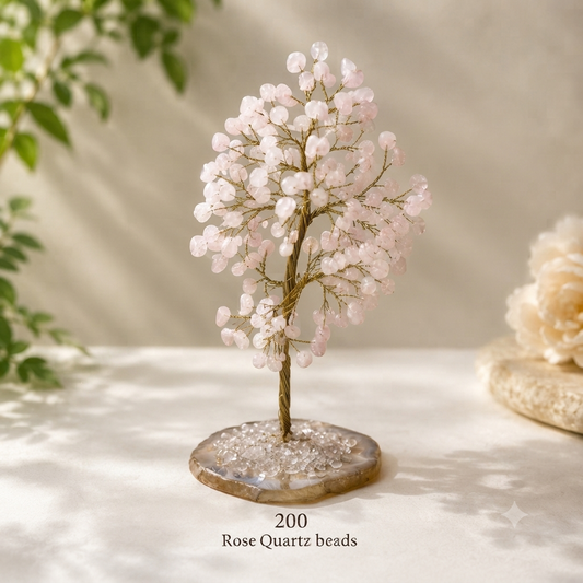 Rose Quartz Crystal Tree with Agate Base – Feng Shui Home Decor – Spiritual Gift
