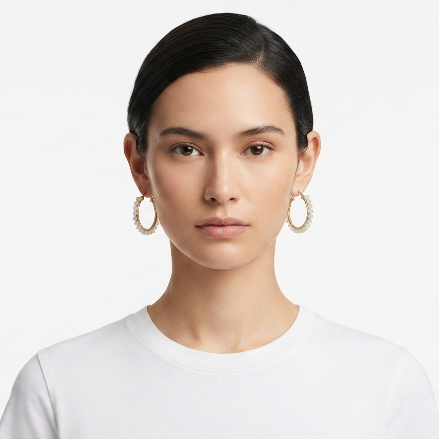 Moonstone Beaded Hoop Earrings | Natural Gemstone Jewelry