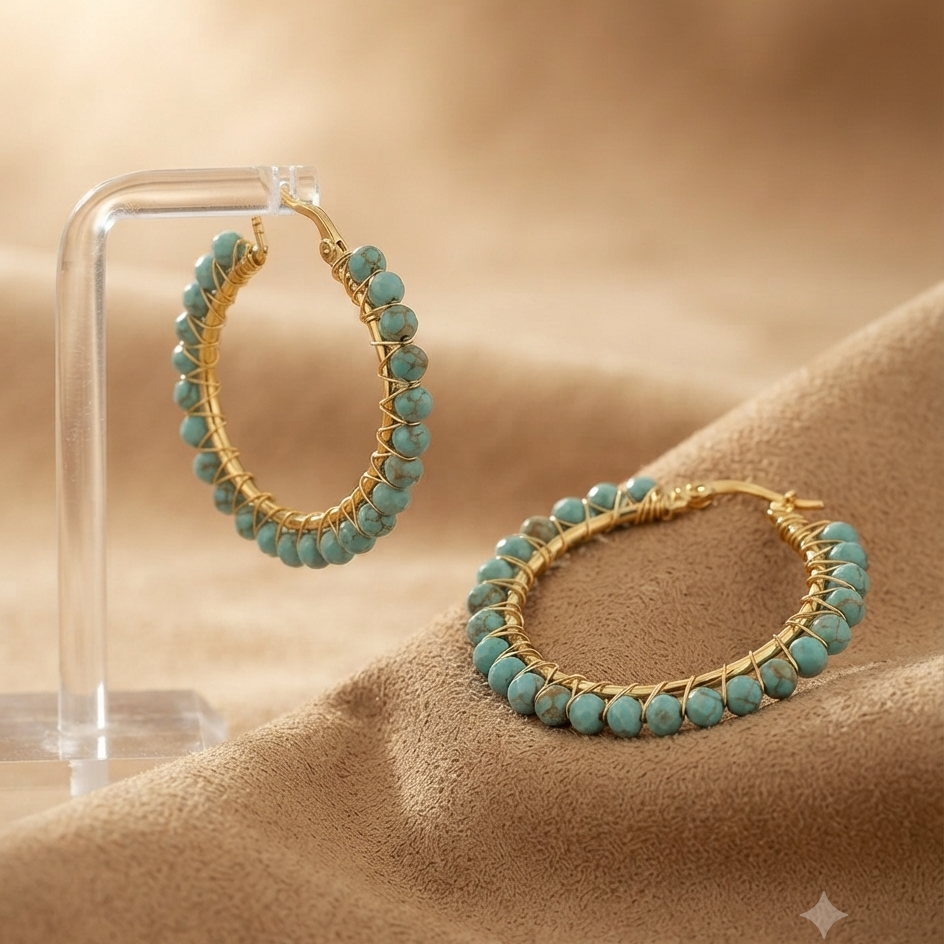 Turquoise Beaded Earring Hoops