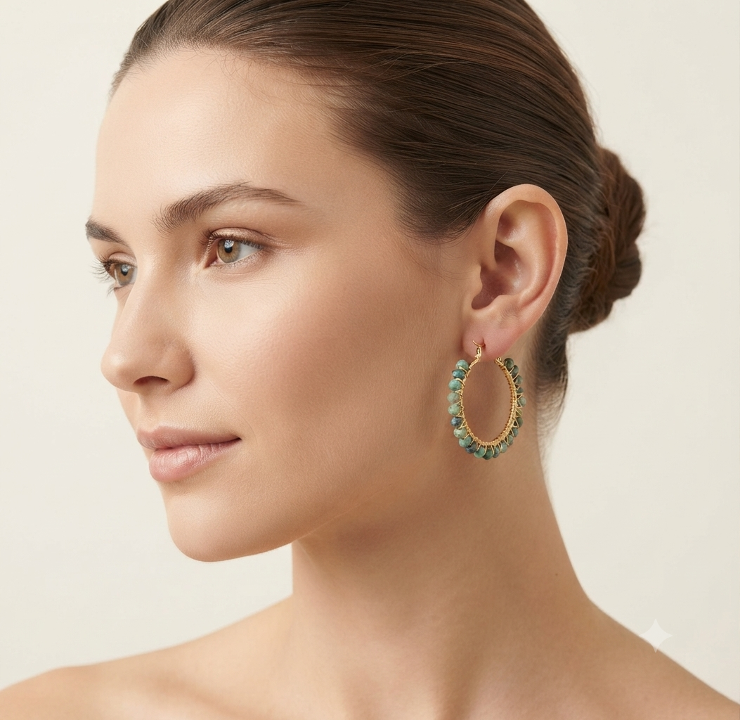 African Turquoise beaded Earring Hoops