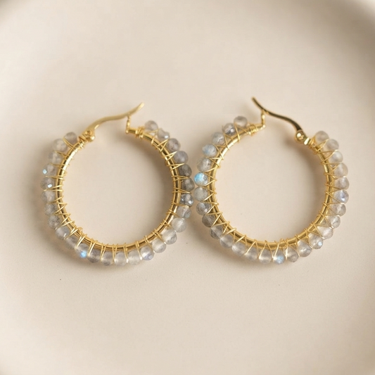 Labradorite Beaded Earrings Hoops