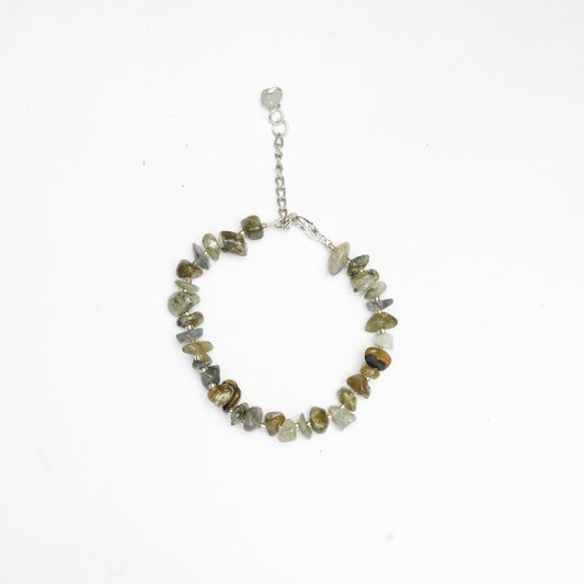 Labradorite Chip Bracelet - adjustable with Stainless steel clasp and chain