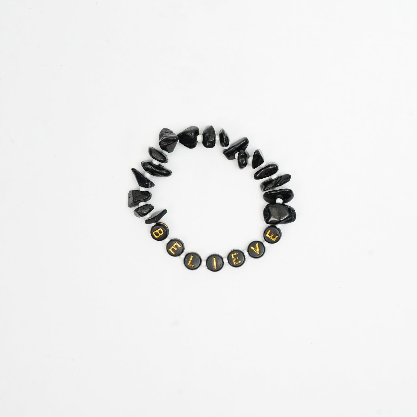 BELIEVE - Black Tourmaline Chip Bracelet for Kids ages 6 to 12
