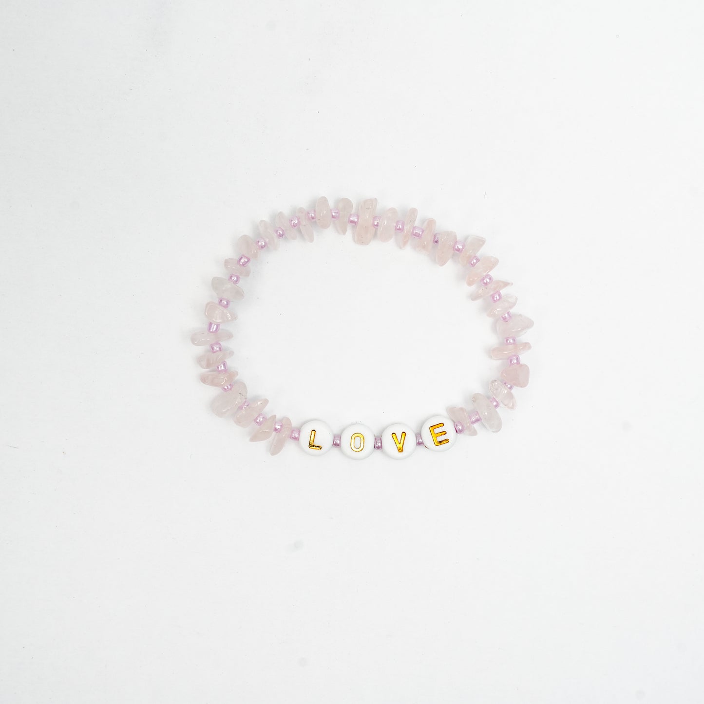 LOVE - Rose Quartz Chip stretch Bracelet for Kids ages 6 to 12