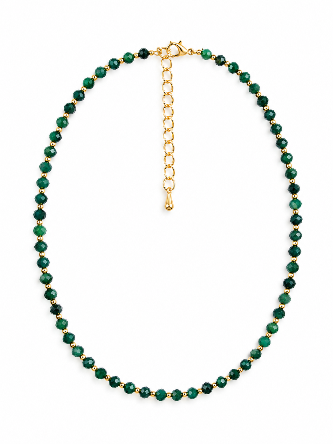 Dainty Faceted Malachite Necklace - 4mm Natural Gemstones & 18K Gold Plated Chain Anti-Tarnish | Shiny Gold beads