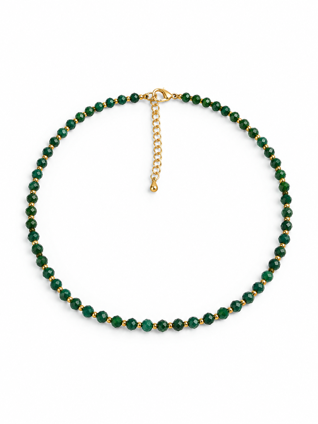 Dainty Faceted Malachite Necklace - 4mm Natural Gemstones & 18K Gold Plated Chain Anti-Tarnish | Shiny Gold beads