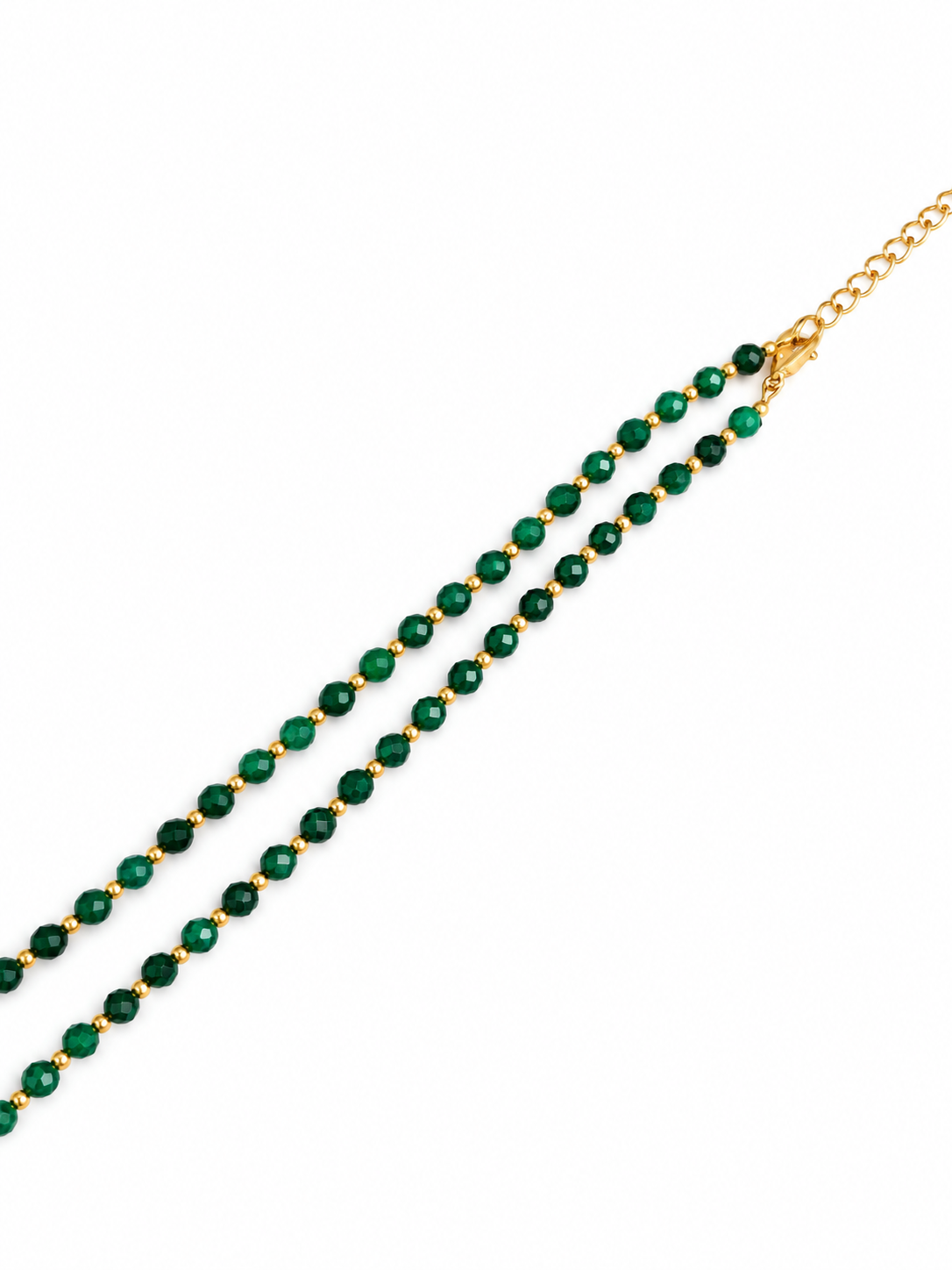 Dainty Faceted Malachite Necklace - 4mm Natural Gemstones & 18K Gold Plated Chain Anti-Tarnish | Shiny Gold beads
