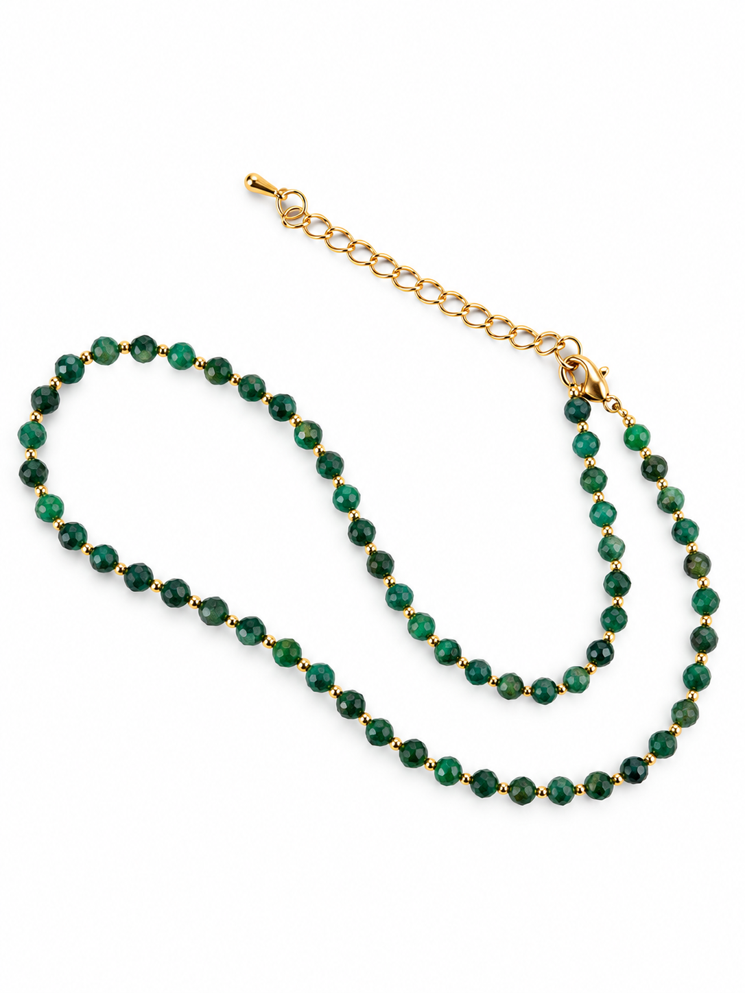 Dainty Faceted Malachite Necklace - 4mm Natural Gemstones & 18K Gold Plated Chain Anti-Tarnish | Shiny Gold beads