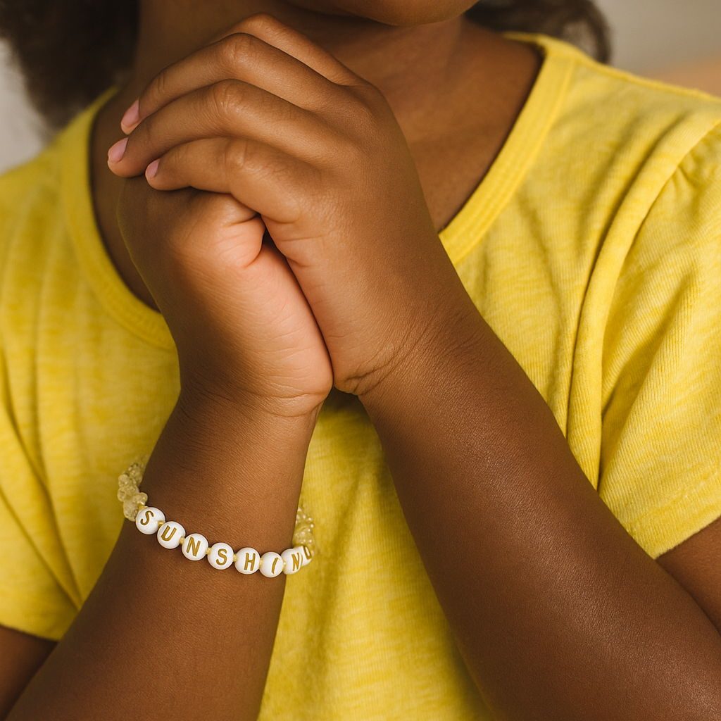 Sunshine Gemstone bracelet on a wrist with a natural background