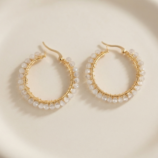 Hoops made of 3mm natural moonstone