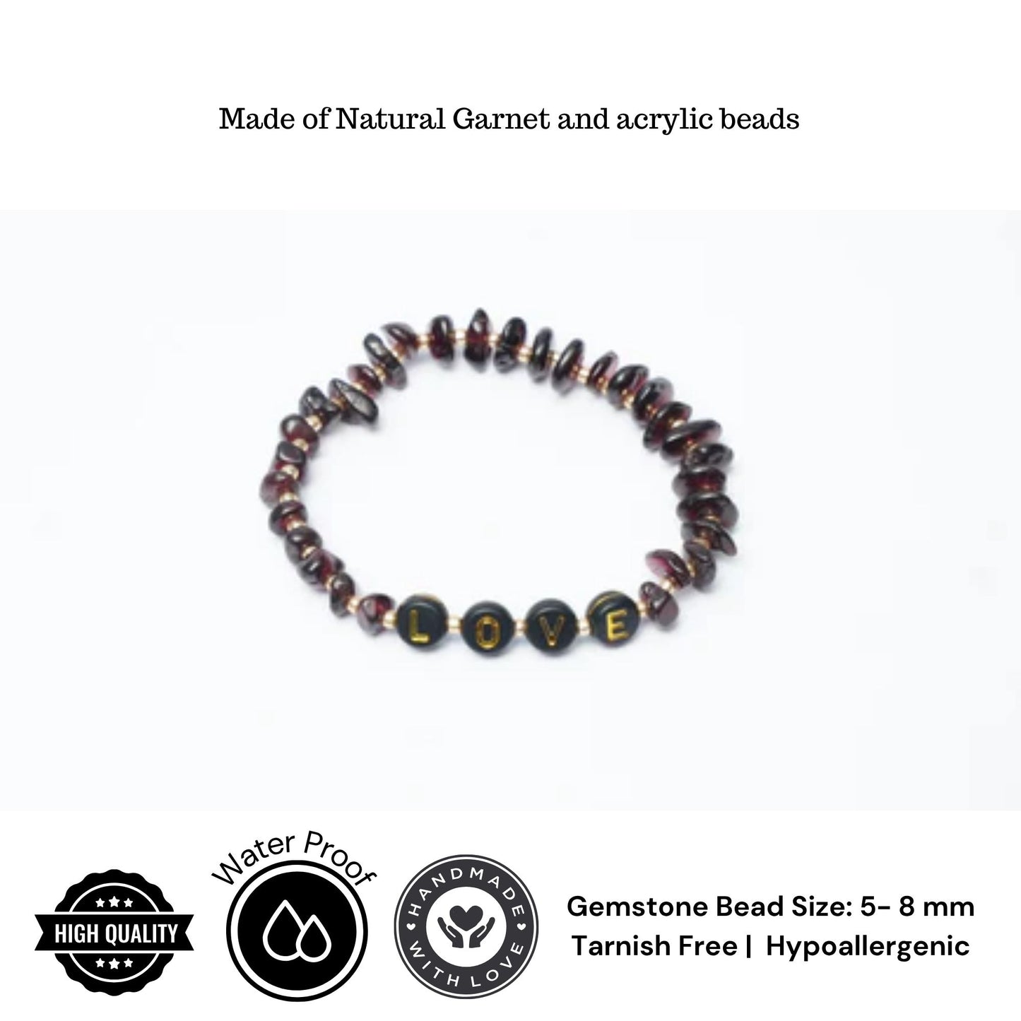 LOVE - Garnet Chip Bracelet for Kids ages 6 to 12