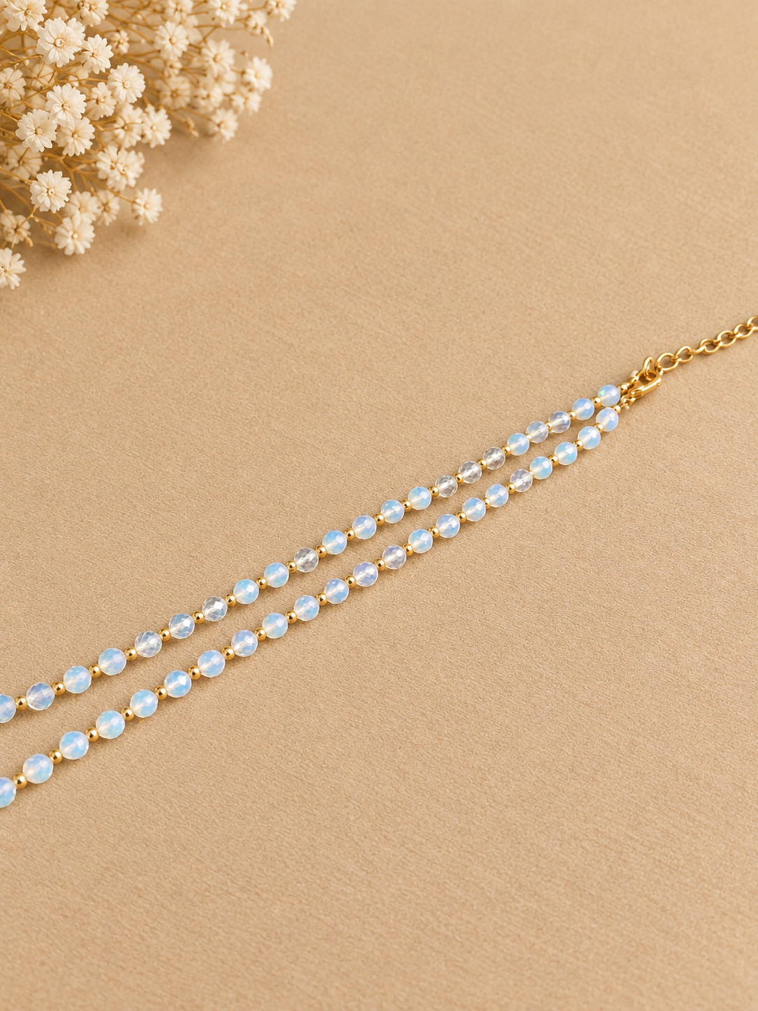 Dainty Faceted Opalite Necklace - 4mm Natural Gemstones & 18K Gold Plated Chain Anti-Tarnish | Shiny Gold beads