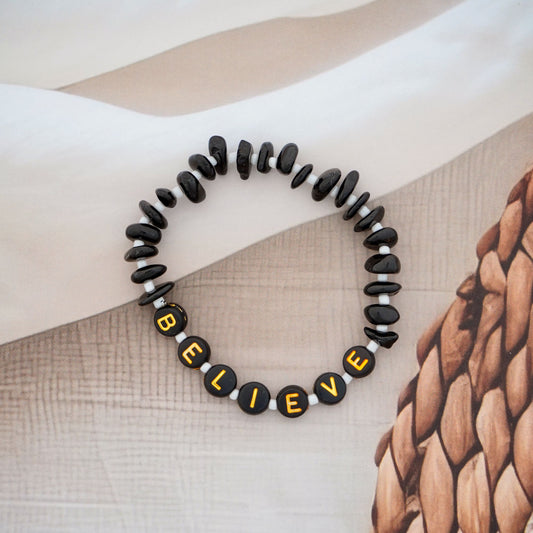 BELIEVE - Black Tourmaline Chip Bracelet for Kids ages 6 to 12