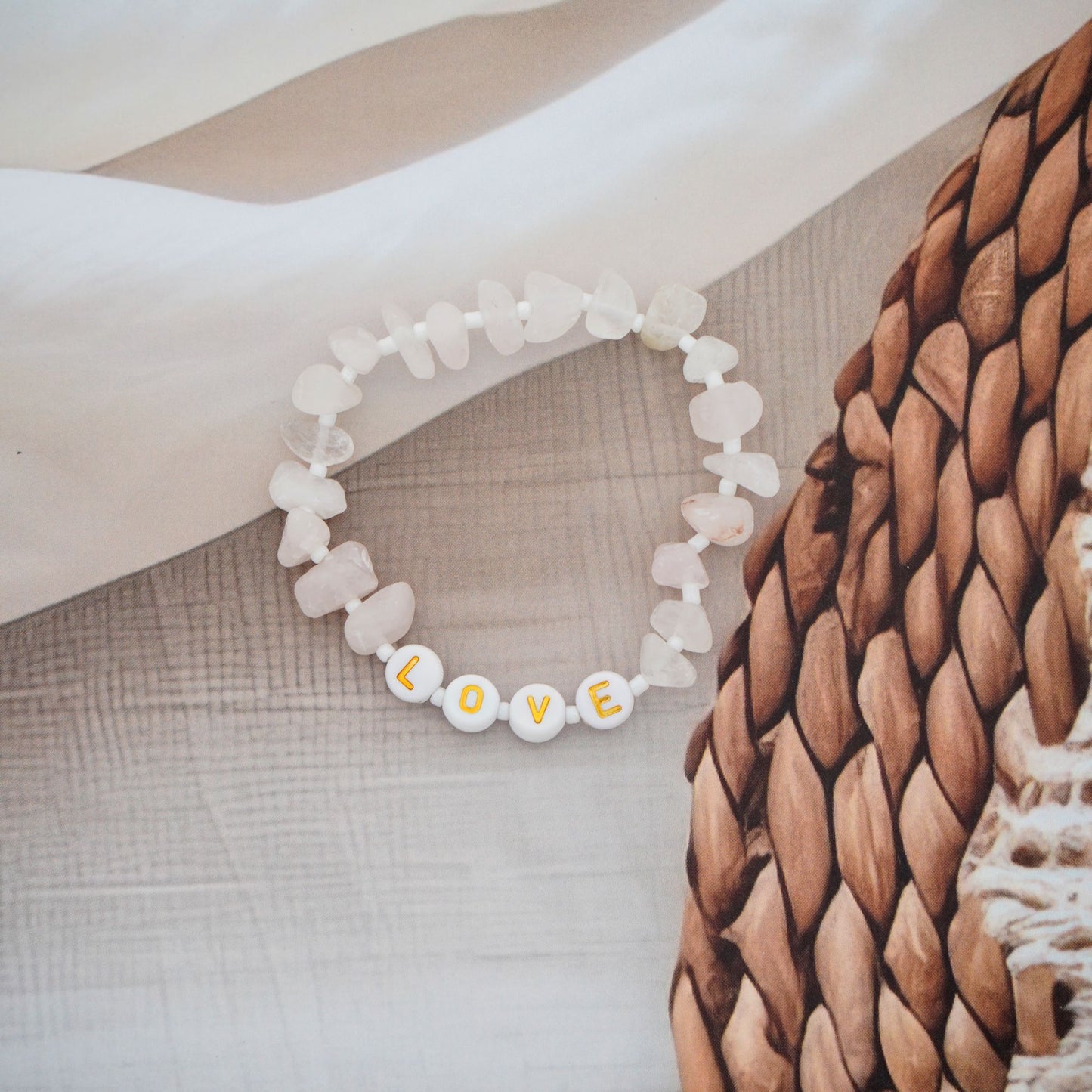 LOVE - Rose Quartz Chip stretch Bracelet for Kids ages 6 to 12