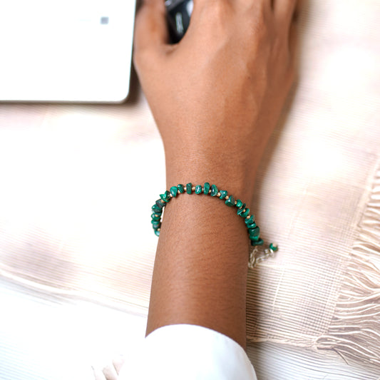 Malachite Chip Bracelet - adjustable with Stainless steel lobster clasp and chain