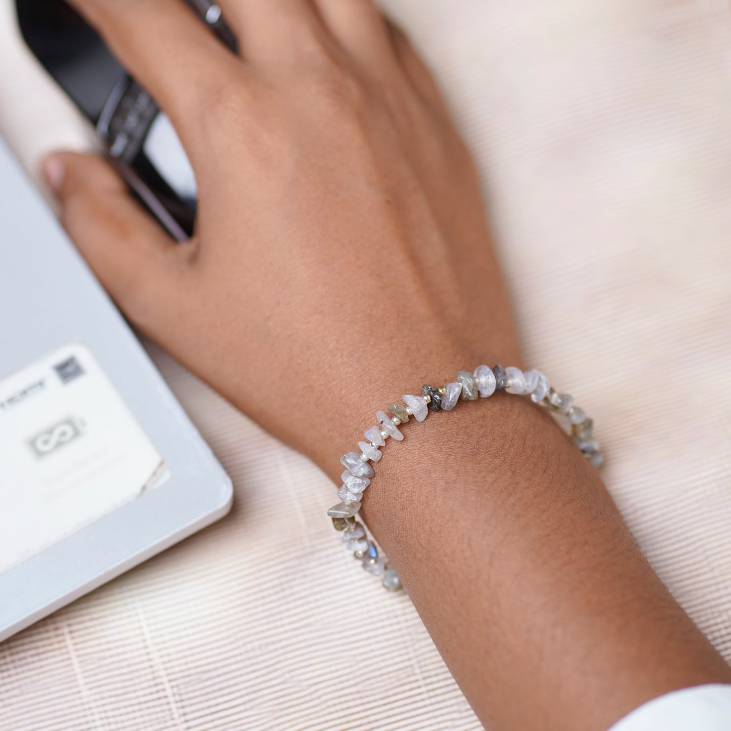Labradorite Chip Bracelet - adjustable with Stainless steel clasp and chain