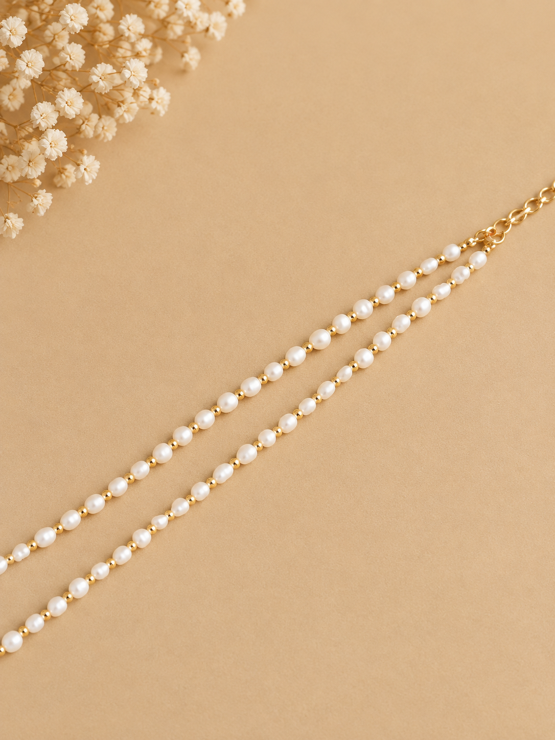 Dainty Faceted Pearl Necklace - 4mm Natural Gemstones & 18K Gold Plated Chain Anti-Tarnish | Shiny Gold beads