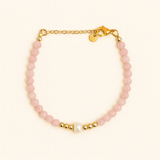 Bracelet with rose quartz beads, pink bracelet, adjustable bracelet