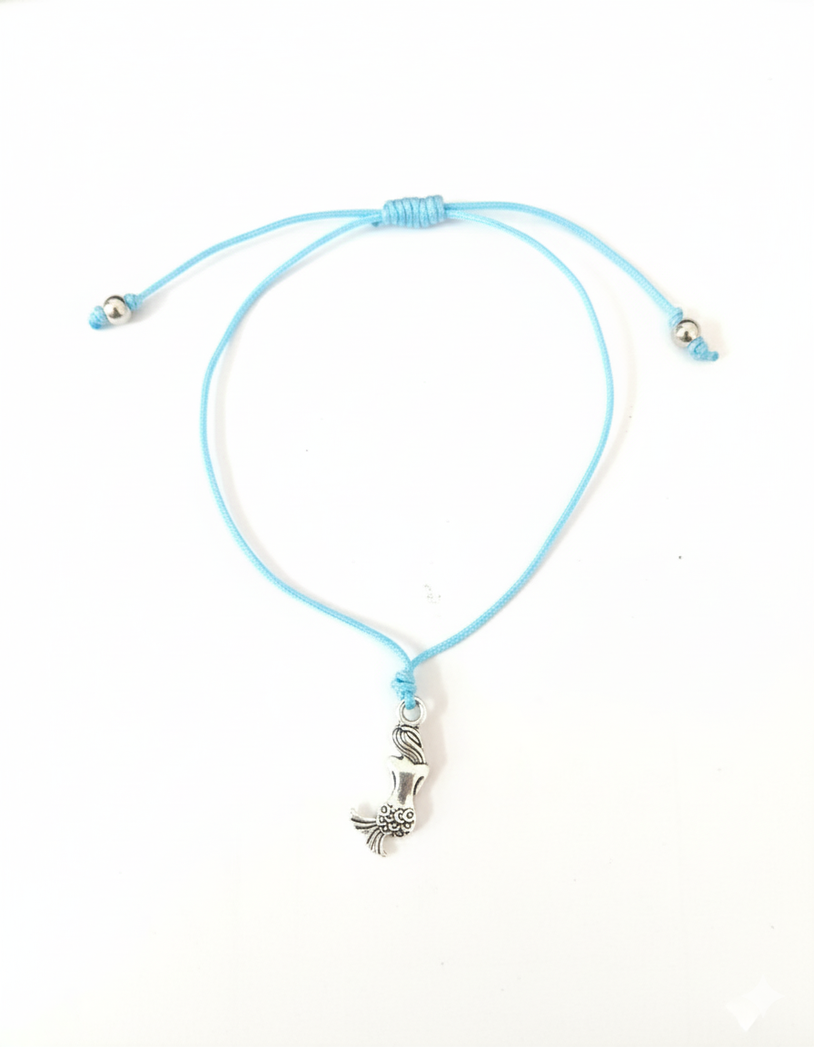 Sky blue charm thread mermaid on a white background