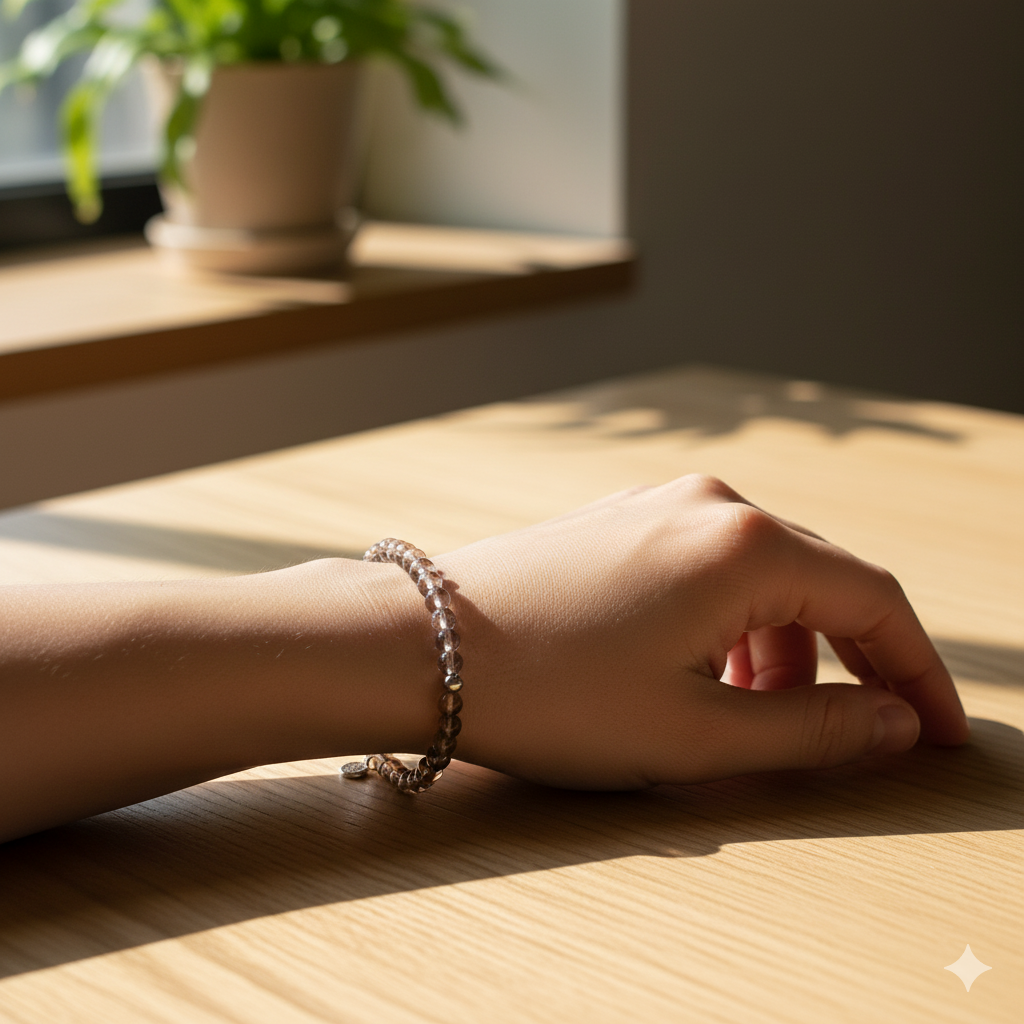 Dainty 4mm Smoky Quartz Bracelet - Stretchy, Tarnish Free and Waterproof