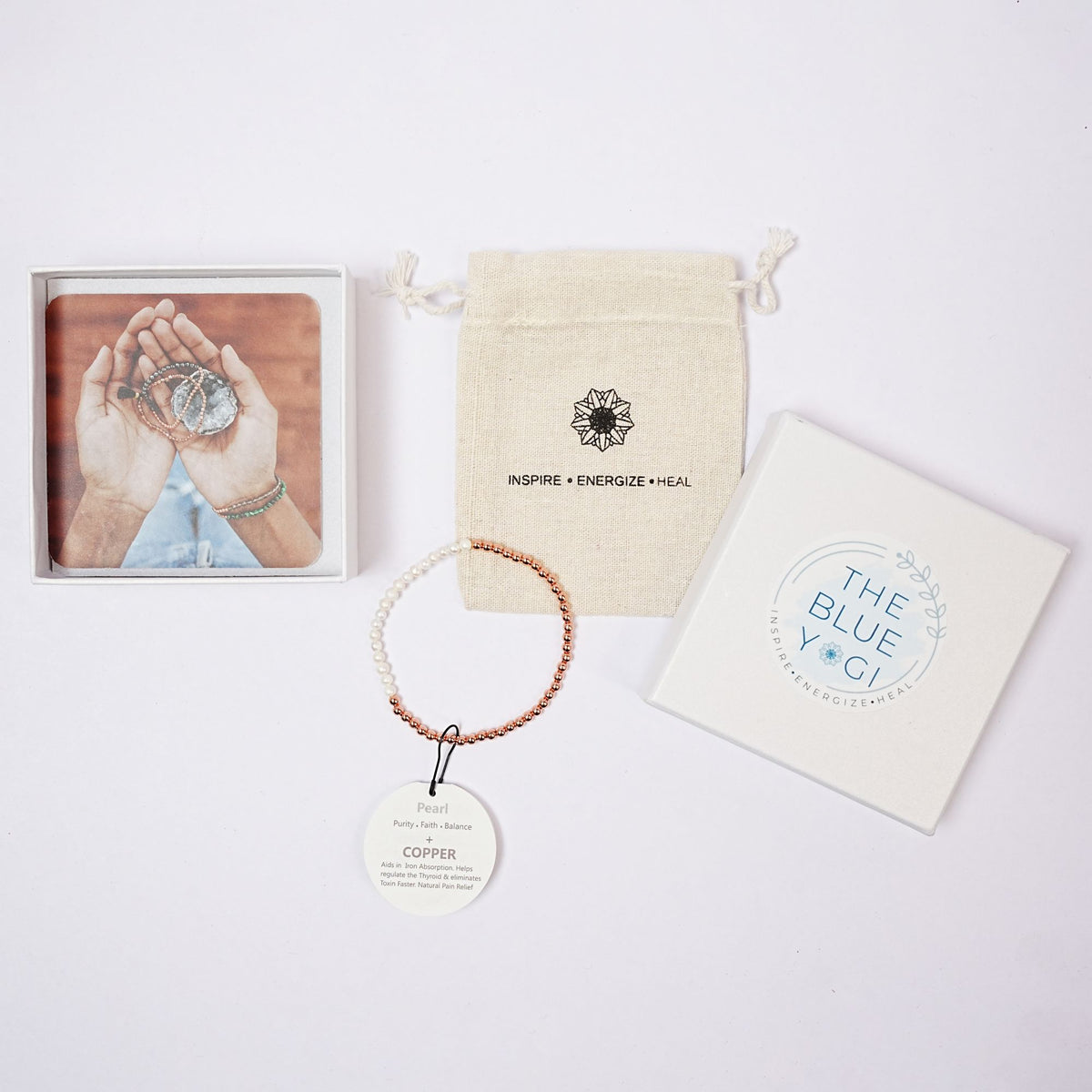 Cotton bag, Bracelet with tag, gift box card with on a white background