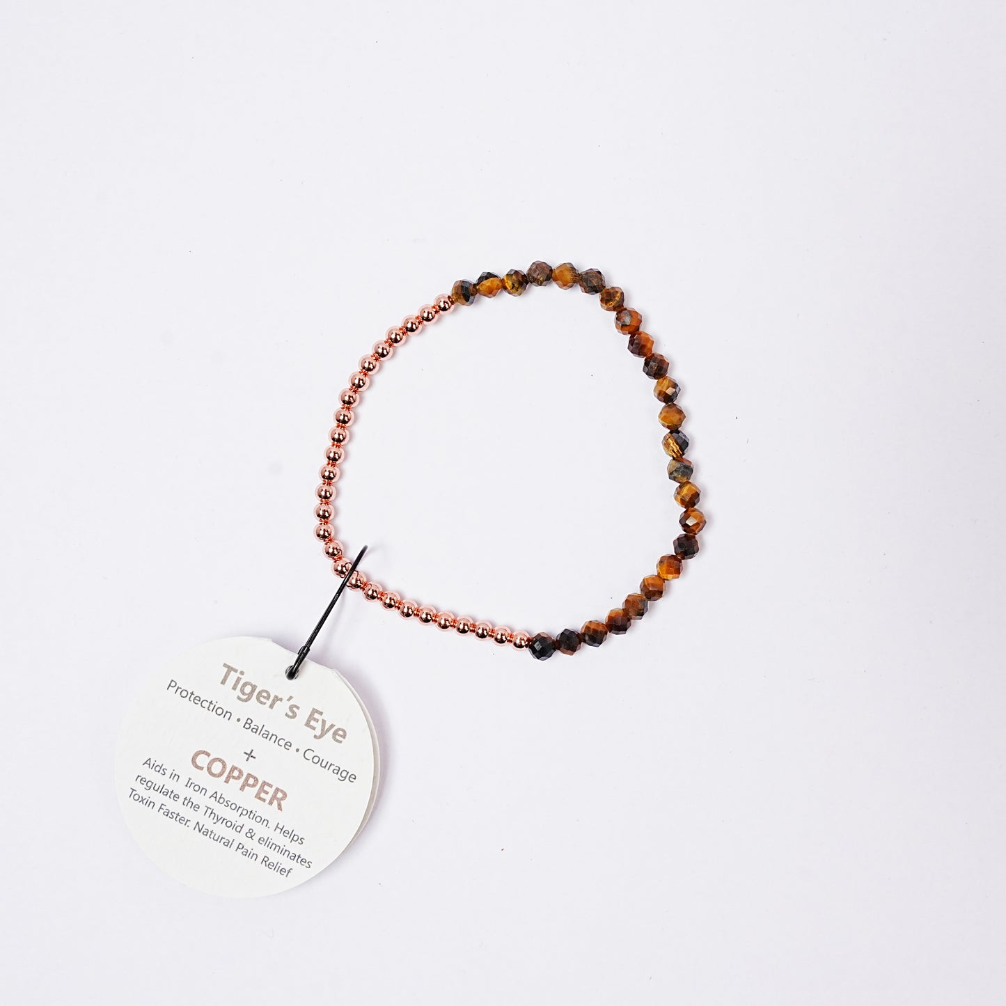 bracelet copper with faceted beads, tag on a white background