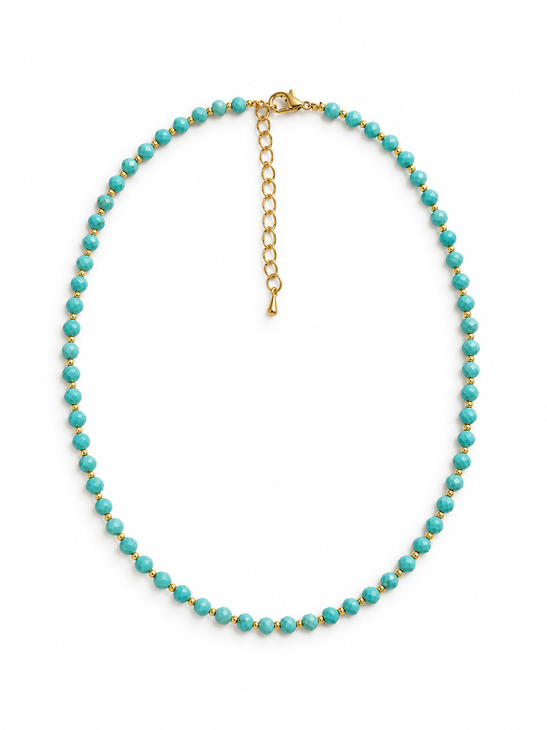 Dainty Faceted Turquoise Necklace - 4mm Natural Gemstones & 18K Gold Plated Chain Anti-Tarnish | Shiny Gold beads