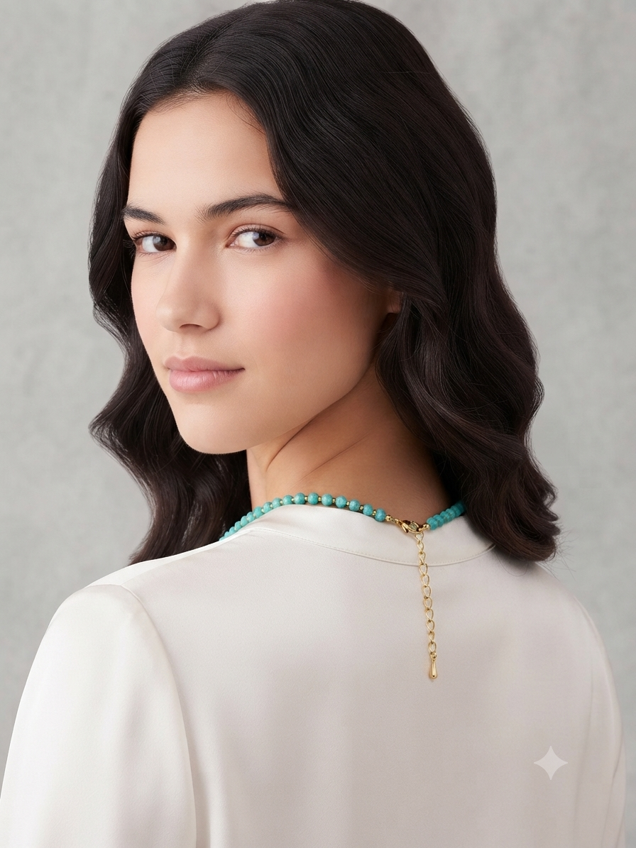 Dainty Faceted Turquoise Necklace - 4mm Natural Gemstones & 18K Gold Plated Chain Anti-Tarnish | Shiny Gold beads