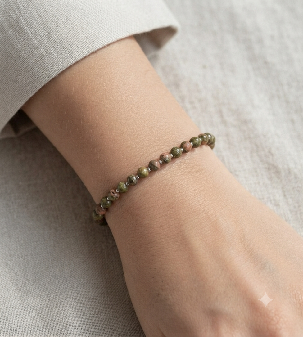 Natural Unakite Stretch Bracelet -Tarnish Free and Waterproof