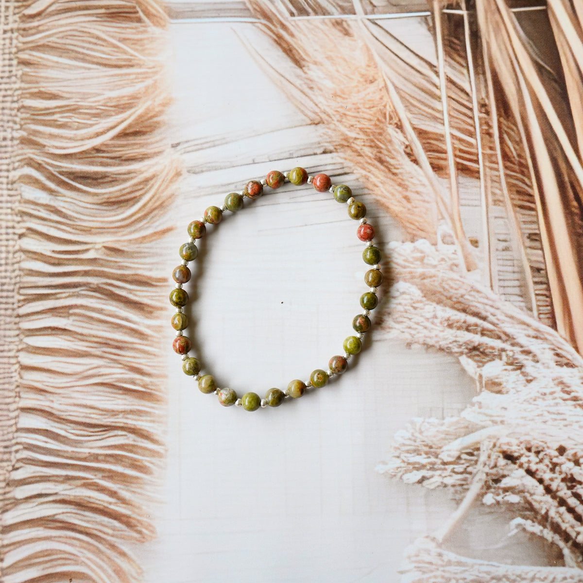 Natural Unakite Stretch Bracelet -Tarnish Free and Waterproof