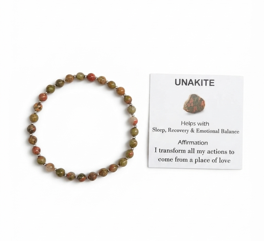 Natural Unakite Stretch Bracelet -Tarnish Free and Waterproof