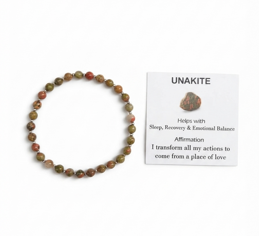 Natural Unakite Stretch Bracelet -Tarnish Free and Waterproof