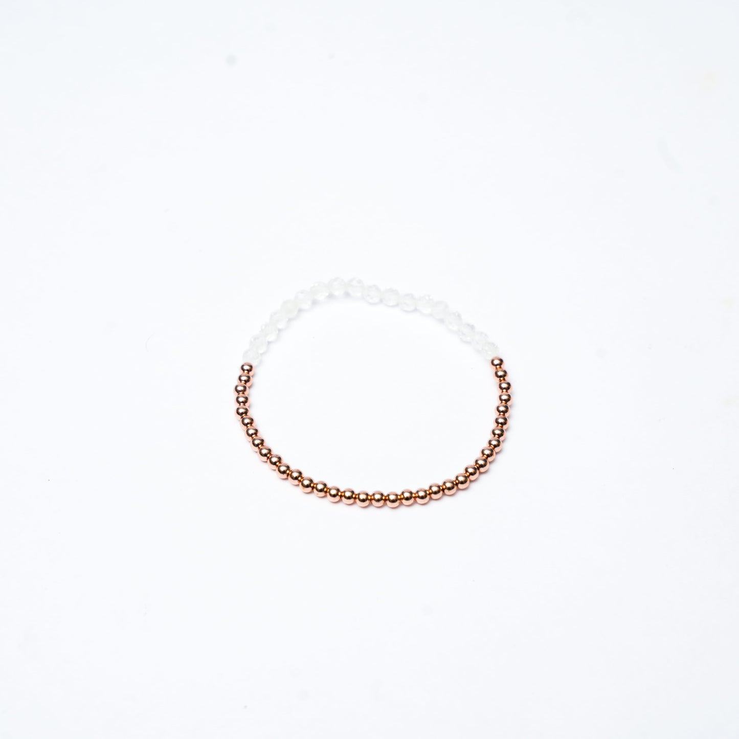 Clear white bracelet with 3mm copper on a white background